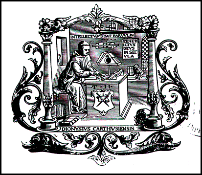Les reprèsentations de Denys le Chartreux datent surtout du seizième siècle. Il s'agit pour la plupart d'entre elles de frontispices réalisés pour les éditions des chartreux de Cologne.